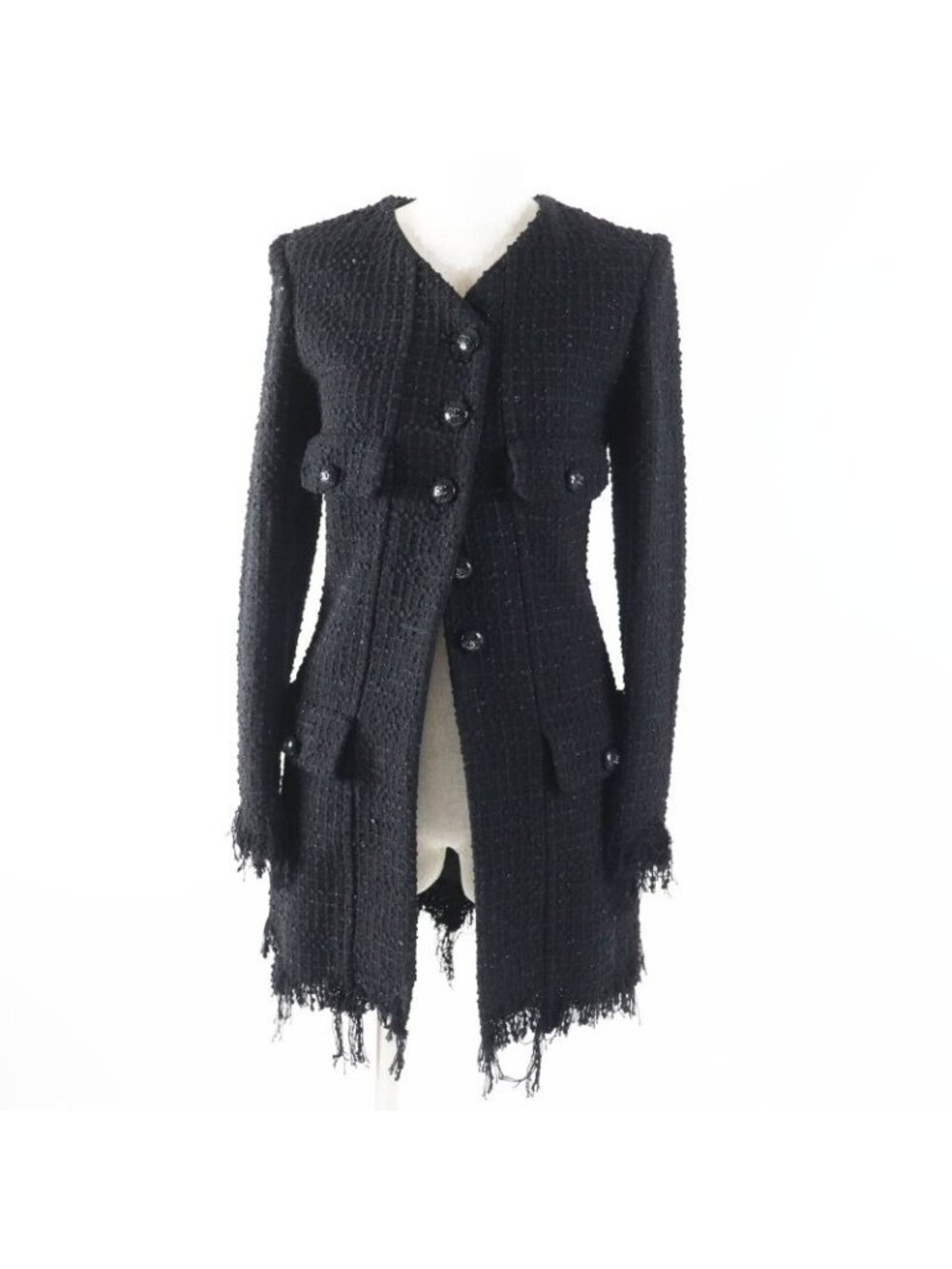 Chanel 22C 22 C Runway Wear Rhinestone Coco Button Iridescent Tweed Coat